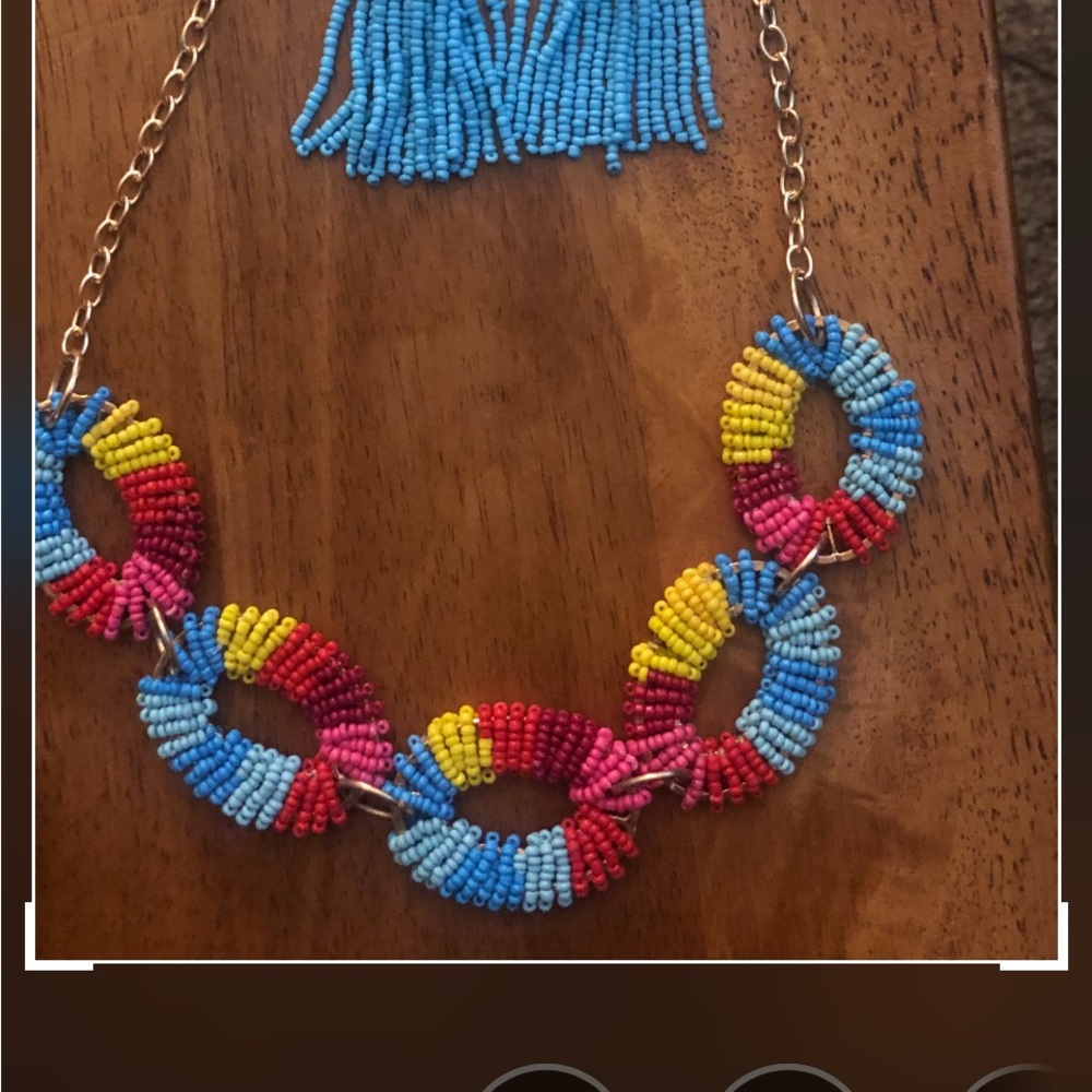 Beaded colorful tassel earrings and necklace set